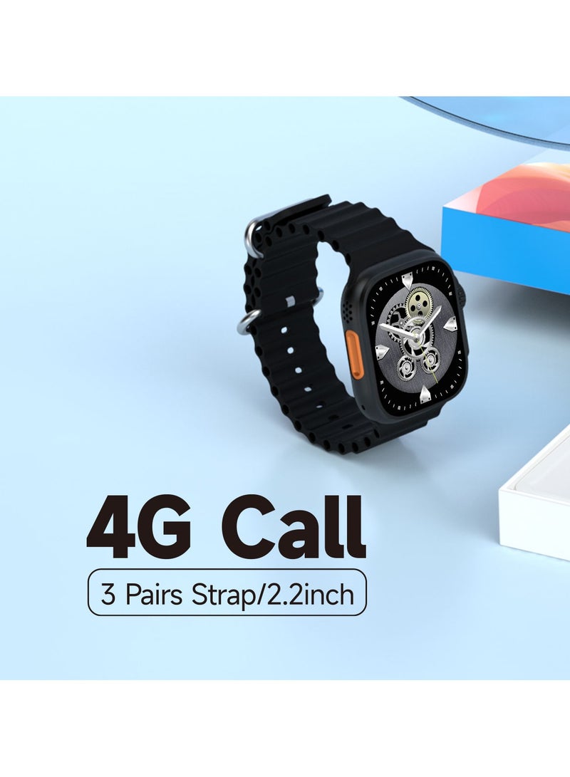 Modio 4G Call 2.2 Inch Full Screen Display Sim Card Supporting Smart Watch With 3 Pair Straps and Wireless Charger For Ladies and Gents Black - Image 3