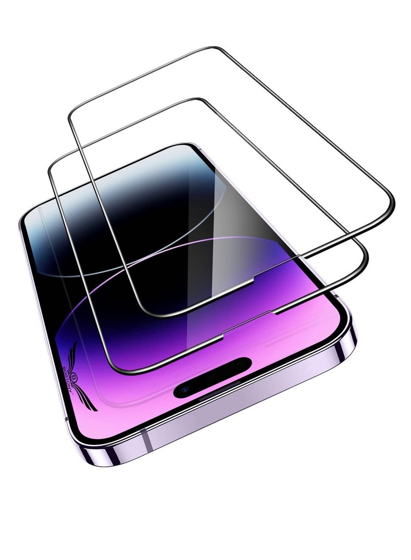 BORTONY Pack of 2 Tempered Glass Screen Protector (14 Pro) Film Full Coverage Edge to Edge Case Friendly 9D Screen Protector For Apple iPhone 14 Pro 6.1'' Clear/BLACK - Image 1