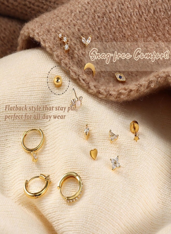 KRFY 25Pcs Hypoallergenic Surgical Steel Earrings for Sensitive Ears 14K Gold Plated Flat Back Cartilage Earrings for Women Men Screw Back Flatback Stud Hoop Earring Set for Multiple Piercing, - Image 4