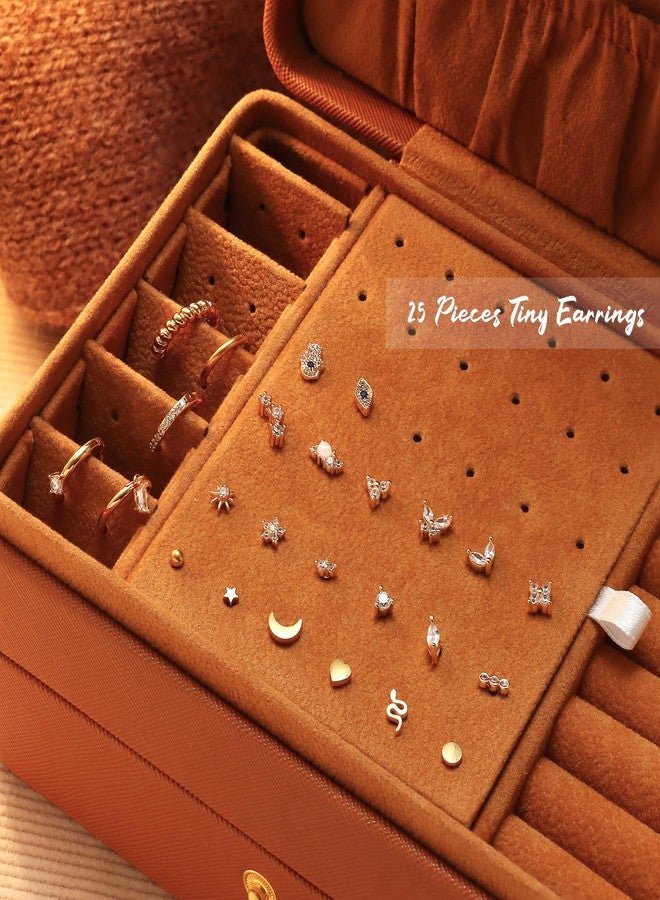 KRFY 25Pcs Hypoallergenic Surgical Steel Earrings for Sensitive Ears 14K Gold Plated Flat Back Cartilage Earrings for Women Men Screw Back Flatback Stud Hoop Earring Set for Multiple Piercing, - Image 5