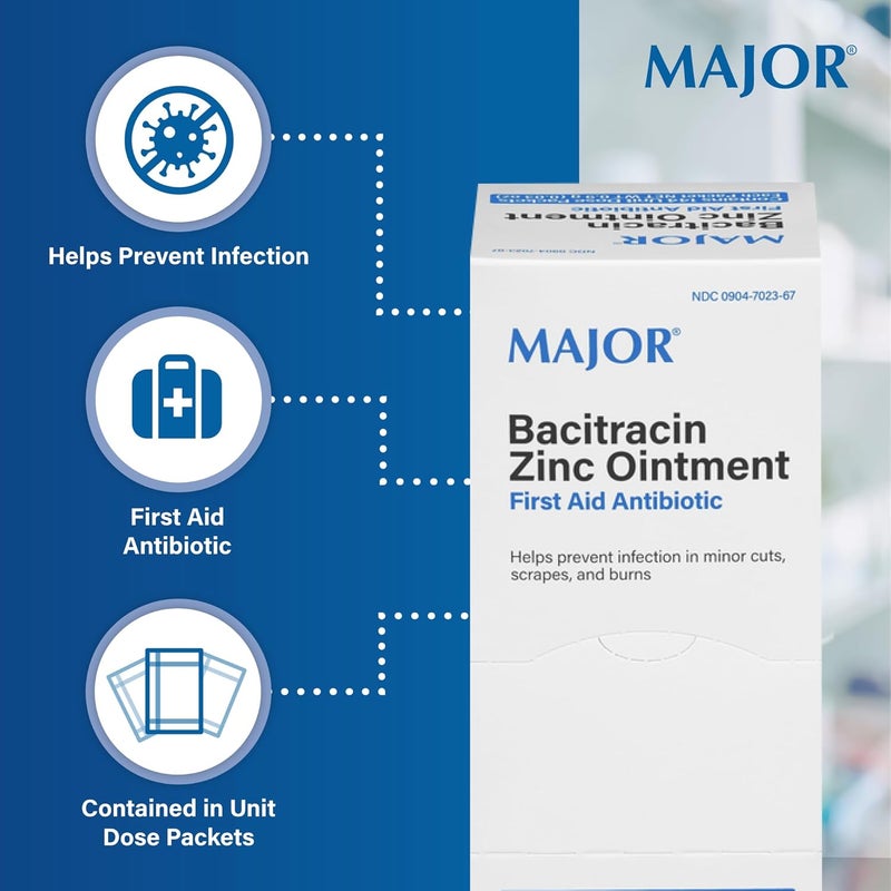 MAJOR Bacitracin Zinc Ointment First Aid Antibiotic Contains 144 Unit Dose Packets - Image 4