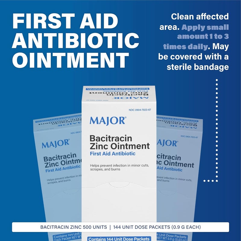 MAJOR Bacitracin Zinc Ointment First Aid Antibiotic Contains 144 Unit Dose Packets - Image 3