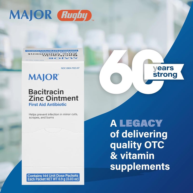MAJOR Bacitracin Zinc Ointment First Aid Antibiotic Contains 144 Unit Dose Packets - Image 2