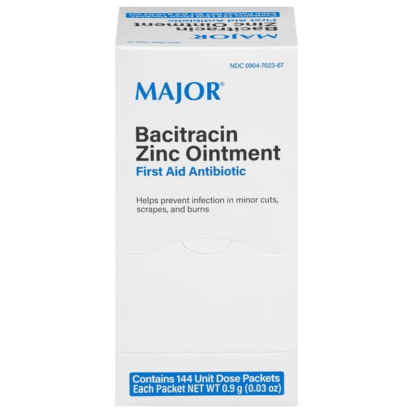 MAJOR Bacitracin Zinc Ointment First Aid Antibiotic Contains 144 Unit Dose Packets - Image 1