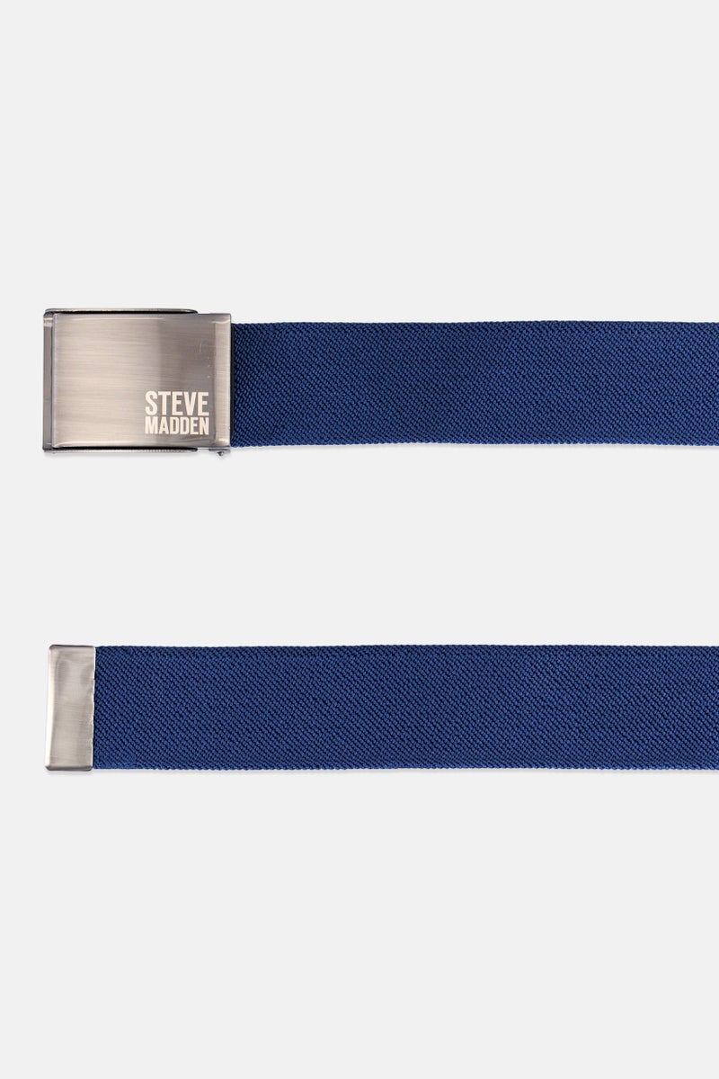 STEVE MADDEN Men Brand Logo Nylon Buckle Belts, Navy - Image 2