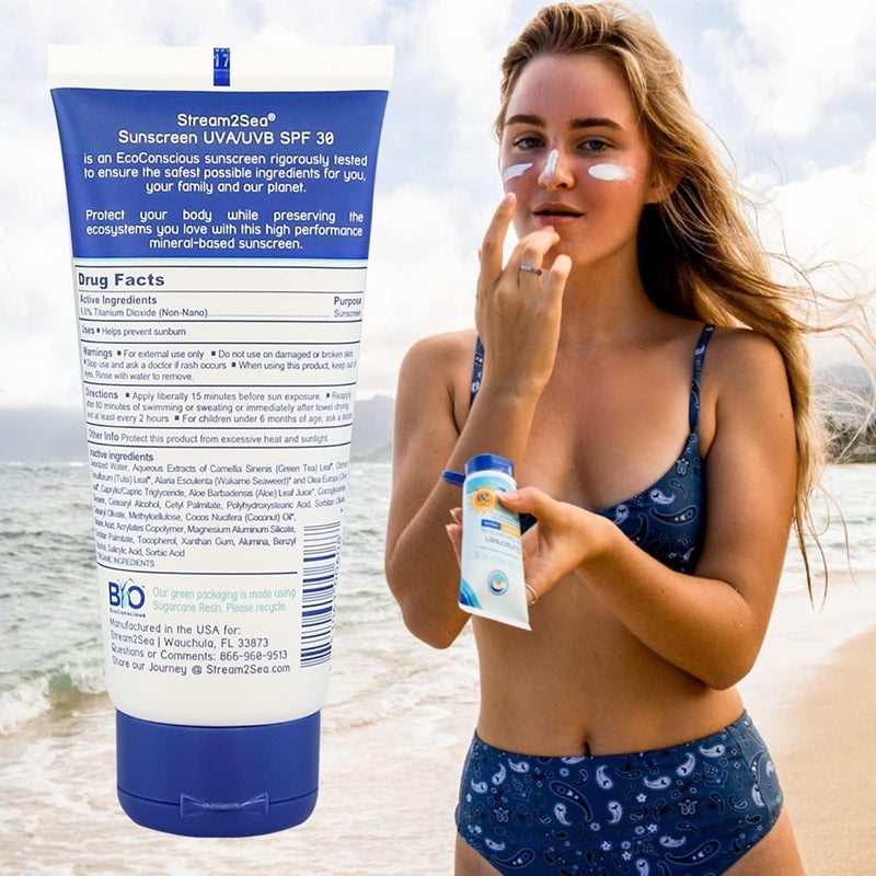 STREAM 2 SEA SPF 30 Biodegradable Mineral Sunscreen, 3 Fl oz Non-Greasy and Moisturizing Reef Safe Sunscreen For Face Protection and Body Against UVA and UVB - Image 4