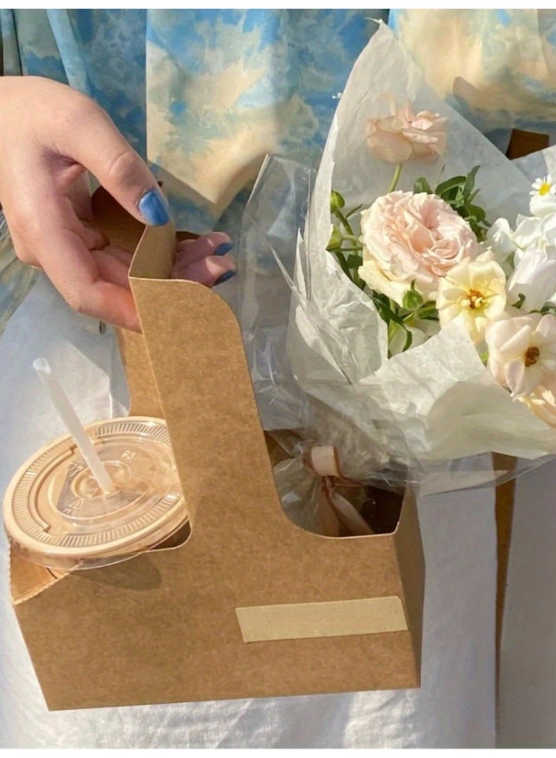 2 Cup Drink Carrier with Handle, 50 Pcs Cardboard Cup Holders, Disposable Drink Carriers for Delivery, Kraft Paper Coffee Cup Holder to Go, Take Out Cup Carriers for Hot/Cold Drinks. - Image 3