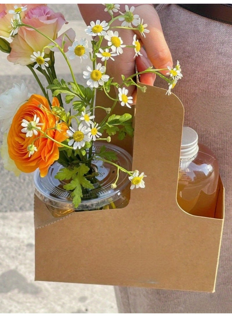 2 Cup Drink Carrier with Handle, 50 Pcs Cardboard Cup Holders, Disposable Drink Carriers for Delivery, Kraft Paper Coffee Cup Holder to Go, Take Out Cup Carriers for Hot/Cold Drinks. - Image 5