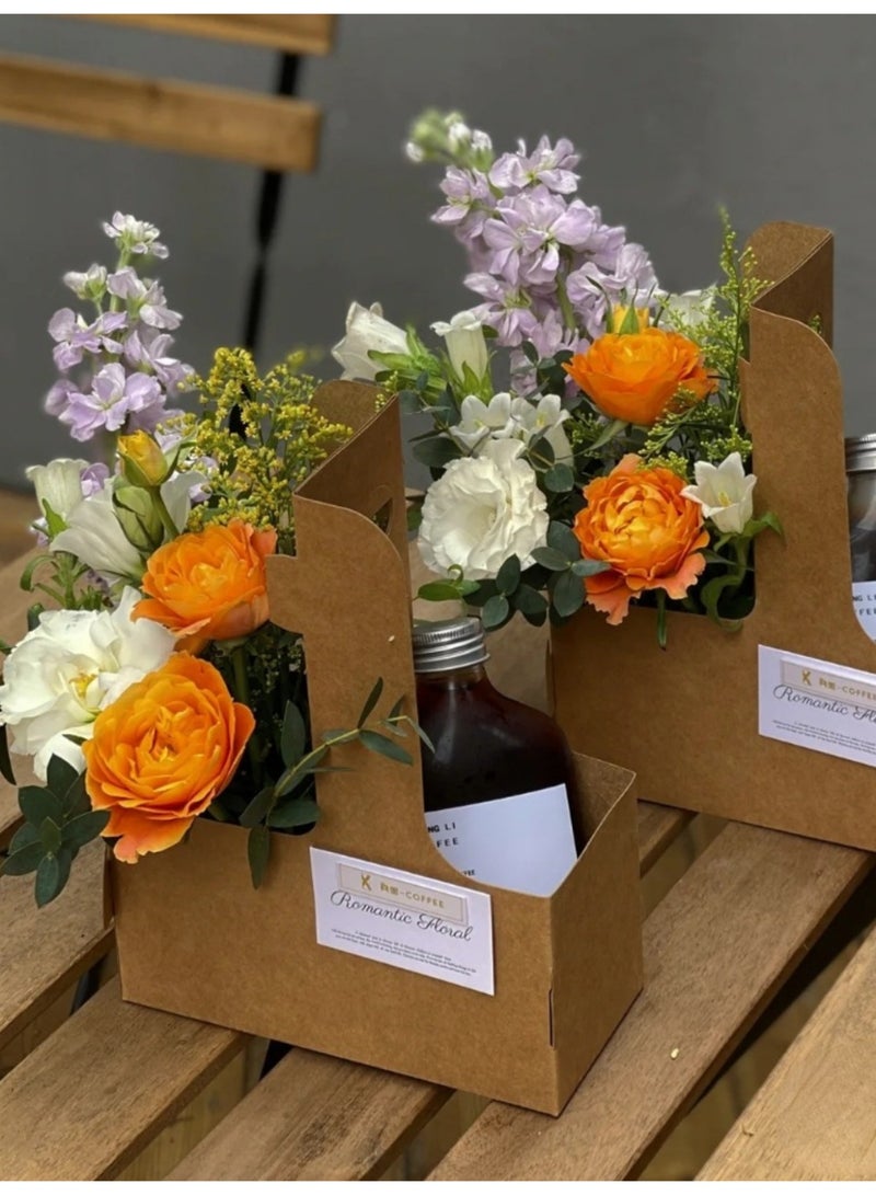 2 Cup Drink Carrier with Handle, 50 Pcs Cardboard Cup Holders, Disposable Drink Carriers for Delivery, Kraft Paper Coffee Cup Holder to Go, Take Out Cup Carriers for Hot/Cold Drinks. - Image 1