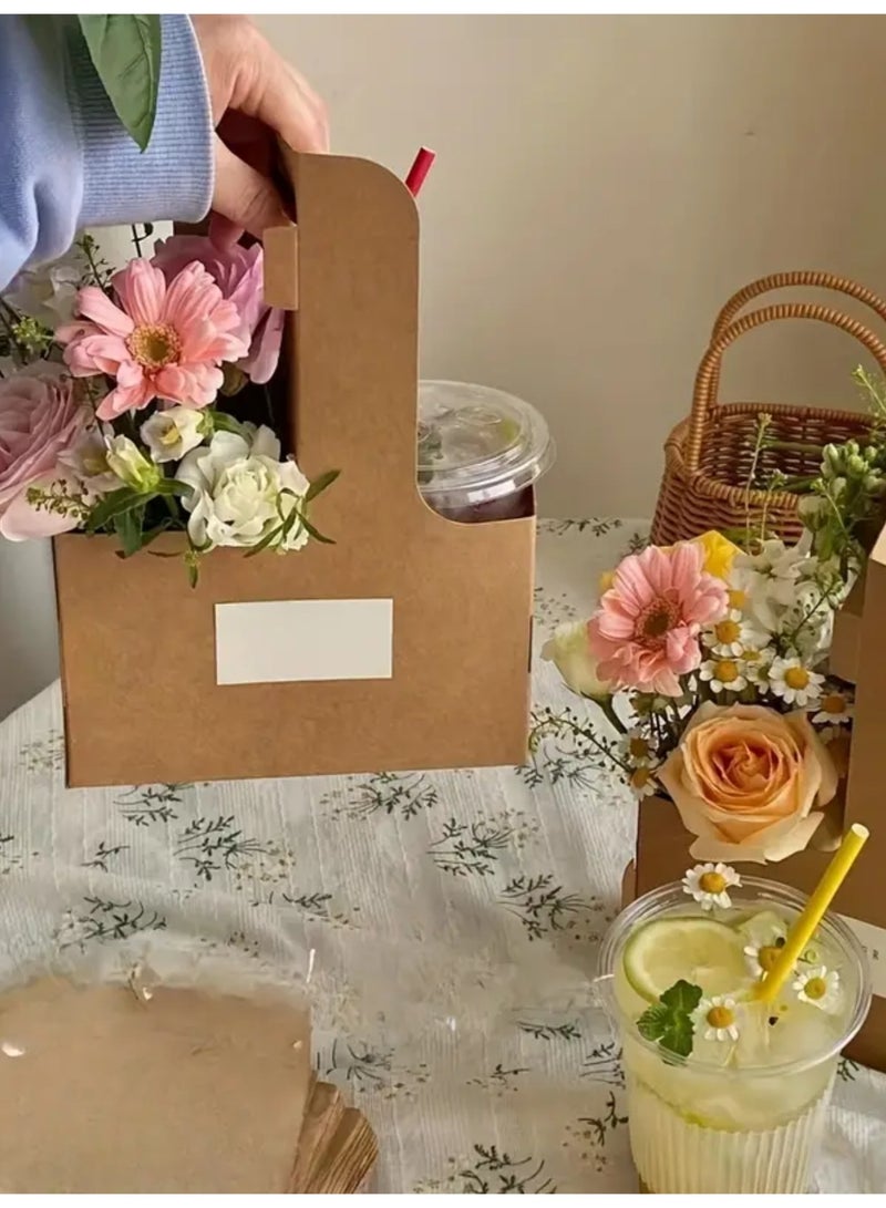 2 Cup Drink Carrier with Handle, 50 Pcs Cardboard Cup Holders, Disposable Drink Carriers for Delivery, Kraft Paper Coffee Cup Holder to Go, Take Out Cup Carriers for Hot/Cold Drinks. - Image 2