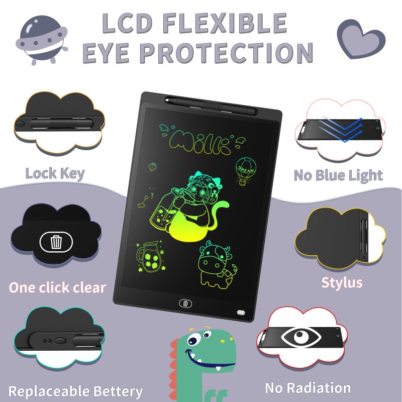 Genialba [2 Pack] Genialba LCD Writing Tablet 12-Inch Colorful Doodle Board, Toddler Learning Educational Toys Gifts for 3-8 Years Old Girls and Boys, Electronic Drawing Pad for Kids (Black&White) - Image 2