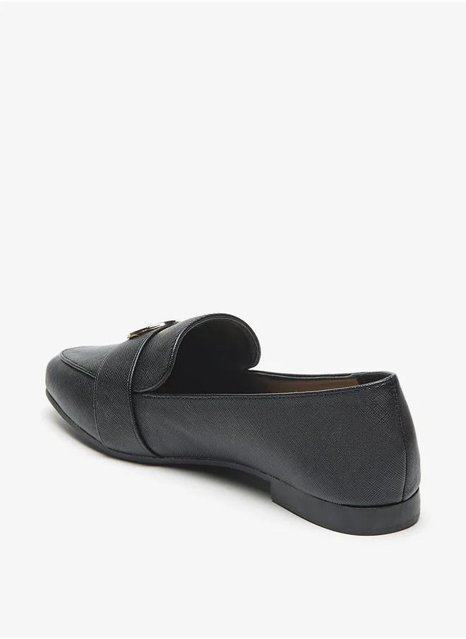 Flora Bella By Shoexpress Textured Slip-On Loafers with Metal Accent