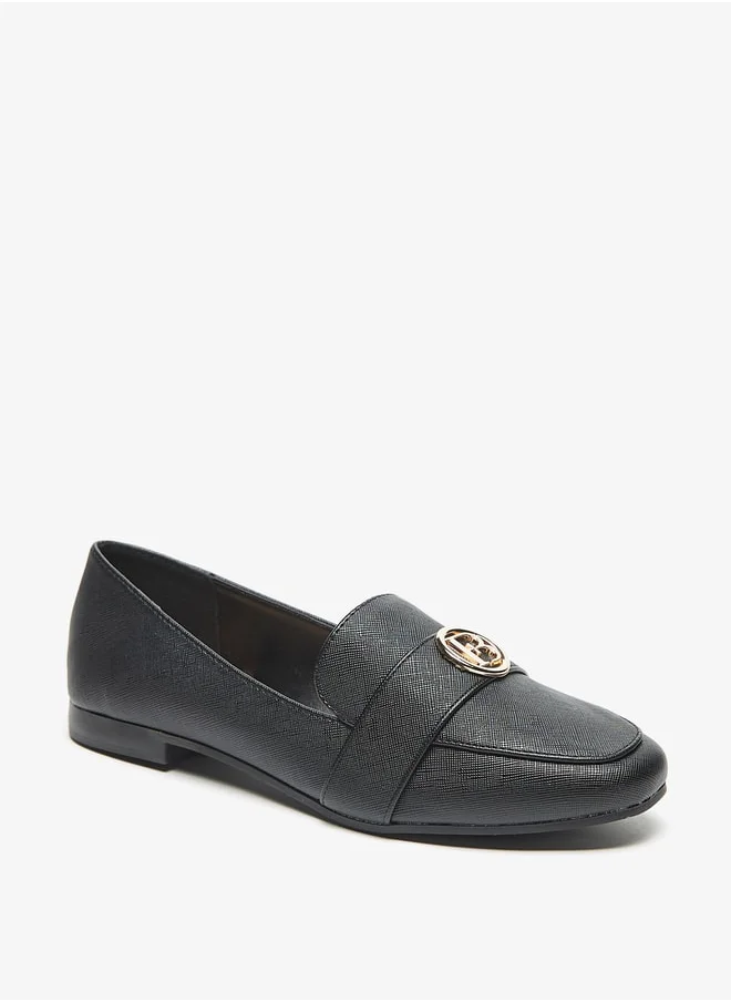 Flora Bella By Shoexpress Textured Slip-On Loafers with Metal Accent