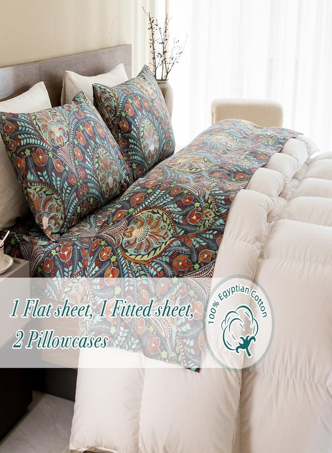 Lady Ann Boho 100% Cotton Egyptian King Sheet Set, Paisley Colorful Pattern Printed King Bedding Set, Super Soft, Silk-Like Feel Bed Sheet Set and 17.5" Deep Pockets Bed Sheets 4 PCS - Image 2
