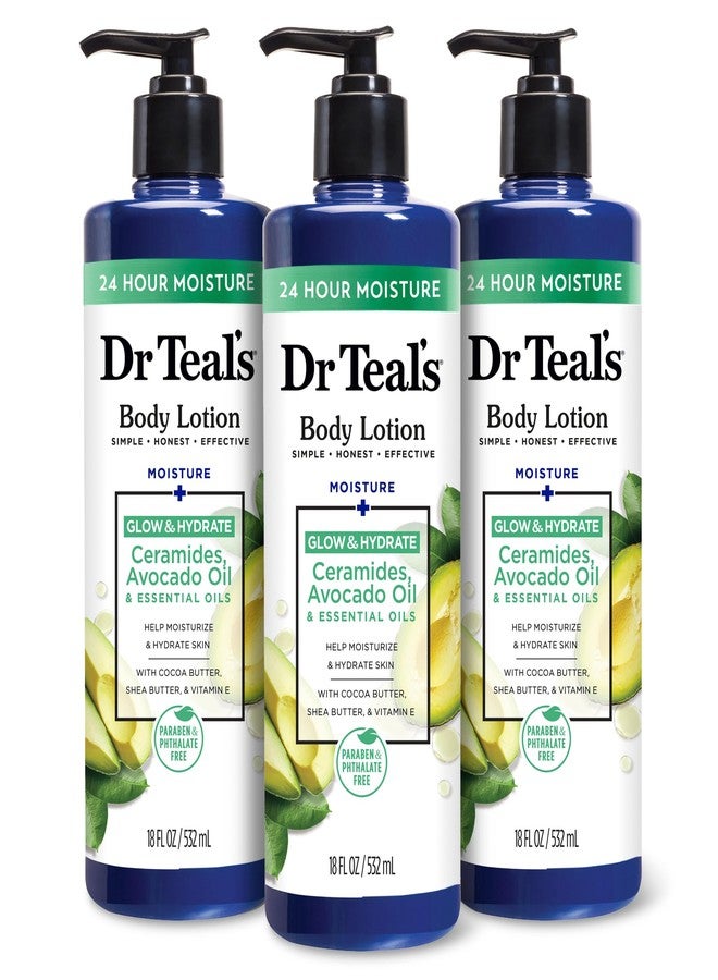 Dr Teal's Body Lotion, Glow & Hydrate Ceramides & Avocado Oil, 18 fl oz (Pack of 3) - Image 1