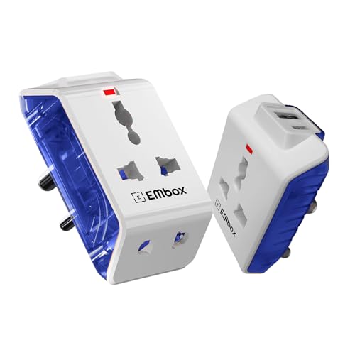 Embox Multi Plug Adapter with USB Ports Type C & A | Universal 2-Pin Plug Socket | Multi USB Charger Adapter Compact Fast Charging Power Adapter Plug for Phones, Tablets & Devices Pack of 2 - Image 1