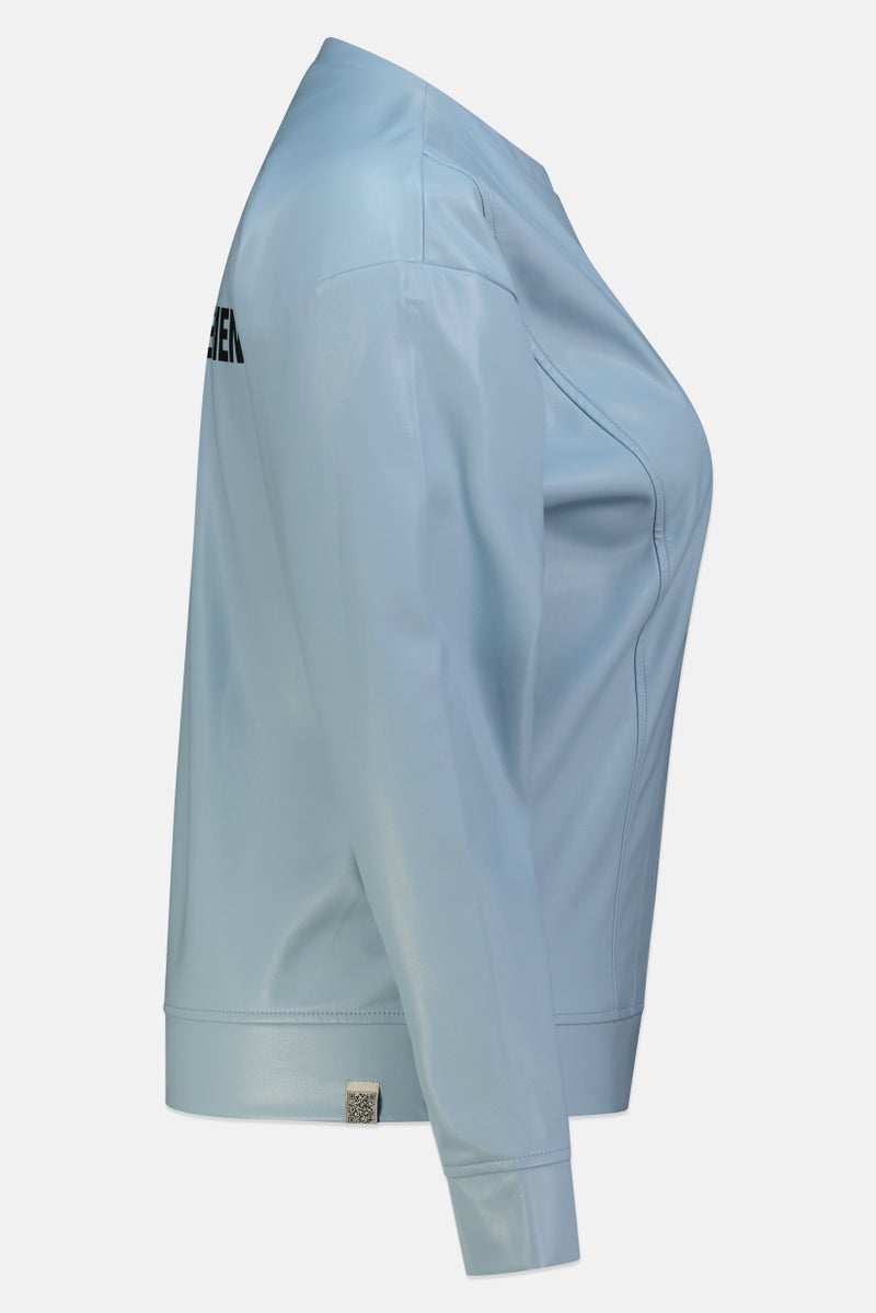 The Giving Movement Women Crew Neck Long Sleeve Plain Pleather Panelled Sweatshirt, Pastel Blue - Image 4