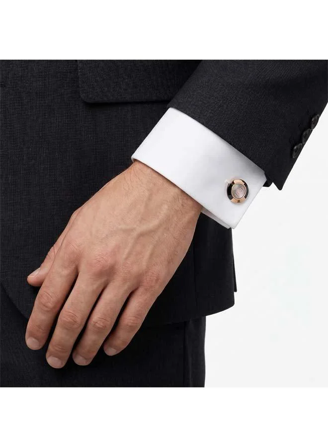 شيروتي 1881 Speed Head Rose Gold Grey Stainless Steel Round Cufflinks for Men