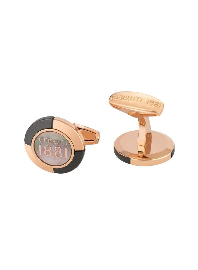 شيروتي 1881 Speed Head Rose Gold Grey Stainless Steel Round Cufflinks for Men