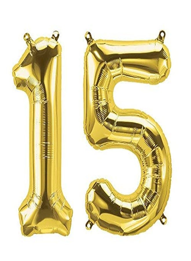 Prokart 16inch Birthday Foil 15 Number Helium Balloon Party Decoration Golden Pack of 2 |15 No. Balloons Birthday/Anniversary | Fifteen Number - Image 1