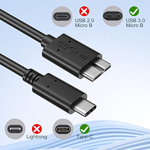 Besgoods Short Micro B to USB C Cable, 8 inch External Hard Drive Cord USB 3.1 Gen1 Fast Data Transfer 5Gbps Camera Replacement Cable Compatible for Seagate, Toshiba, WD, LaCie Portable HDD -2Pack - Image 5