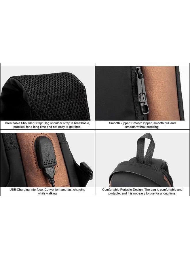 MEZON Unisex Multi-Functional Chest Bag With USB Port - Crossbody, Sports, Waterproof, Anti-Thief Number Lock Shoulder Messenger for Travel and Business (Black With Brown) - Image 4