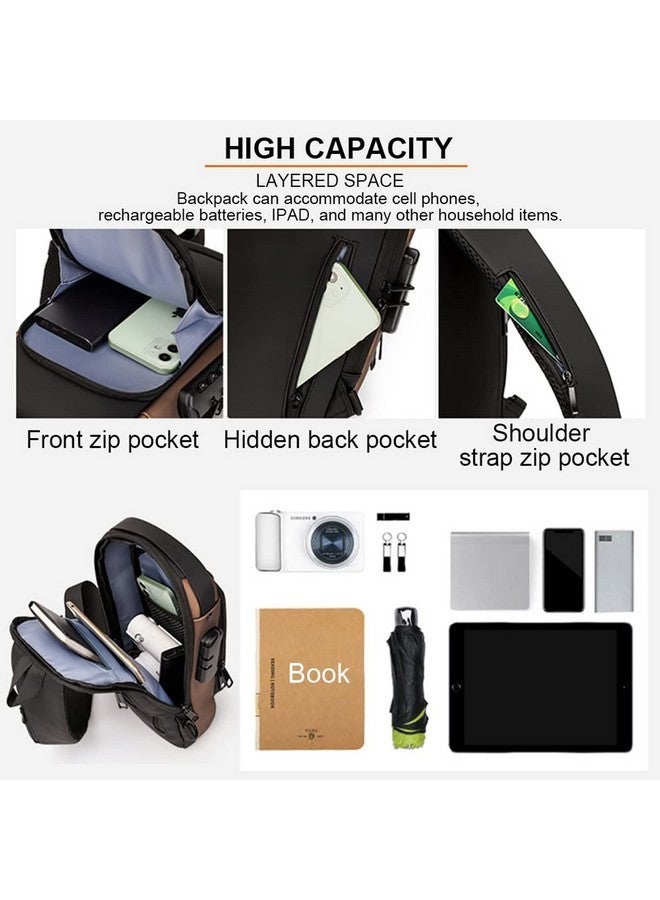 MEZON Unisex Multi-Functional Chest Bag With USB Port - Crossbody, Sports, Waterproof, Anti-Thief Number Lock Shoulder Messenger for Travel and Business (Black With Brown) - Image 5