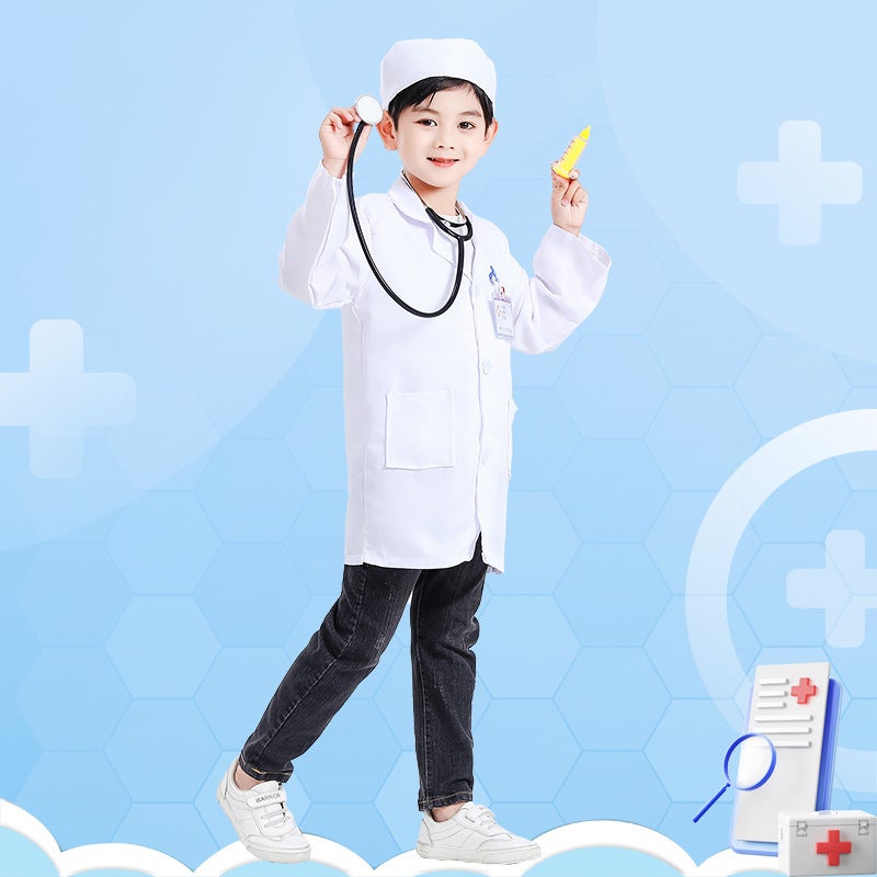 Kids Doctor Nurse Uniform Role Play Costume Doctor White Coat + hat
