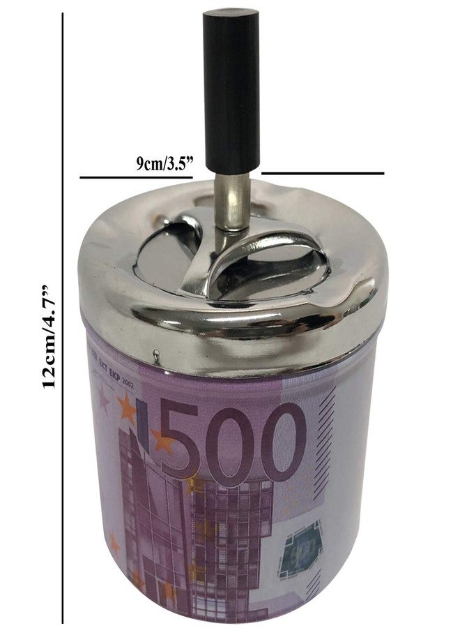 NewFerU Smokeless Metal Tin Push Down Ashtray for Cigarettes Cigars With Spinning Tray Lid Covered Portable Ash Tray Bucket for Home Tabletop,Patio,Sand,Car,Auto,Outdoors,Indoors (Euro Sign 500) - Image 2