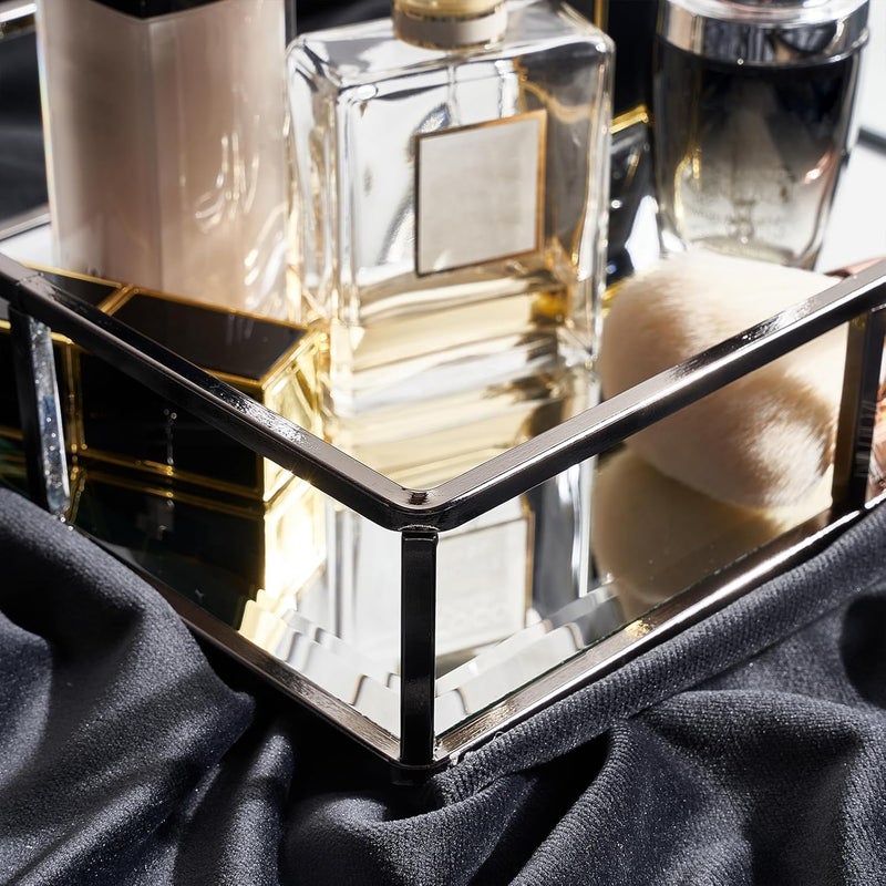 PuTwo Mirror Tray, Smoky Black Perfume Tray, Decorative Tray, Metal Vanity Tray, Jewelry Tray, Tray Decor, Decorative Trays, Glass Tray, Perfume Organizer, Vanity Trays for Bathroom, Counter, Bathroom - Image 3