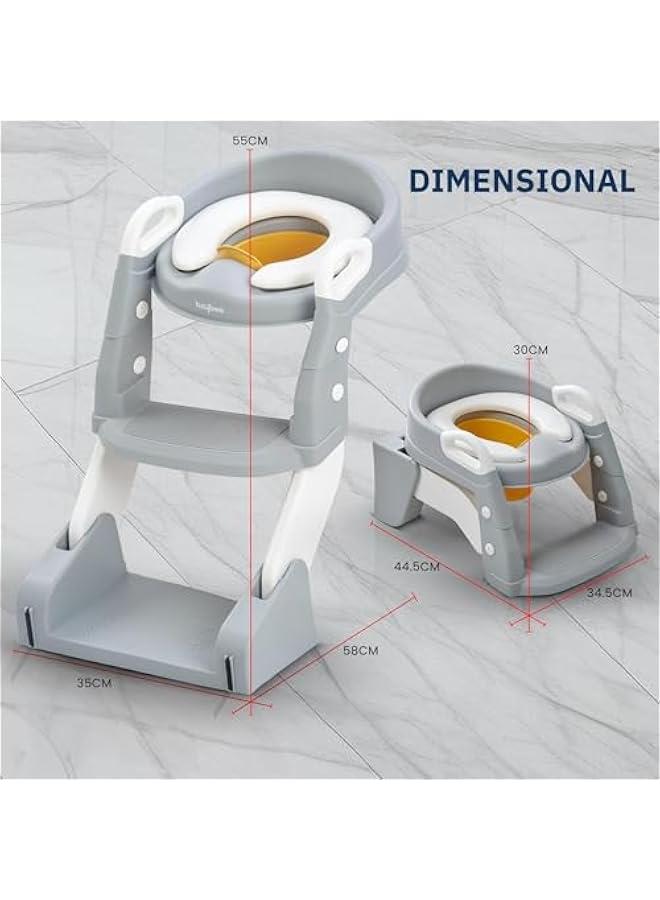 ميكسد 3-in-1 Baby Potty Seat With Ladder for Kids, Baby Potty Ladder Training Potty Chair with Splash Guard & Cushion Seat, Kids Toilet Seat, Potty Chair for 1-8 Years Boys & Girls (Grey) - Image 5