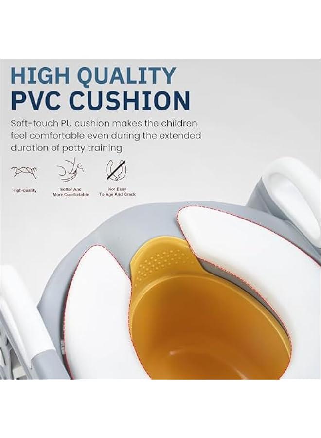 ميكسد 3-in-1 Baby Potty Seat With Ladder for Kids, Baby Potty Ladder Training Potty Chair with Splash Guard & Cushion Seat, Kids Toilet Seat, Potty Chair for 1-8 Years Boys & Girls (Grey) - Image 4