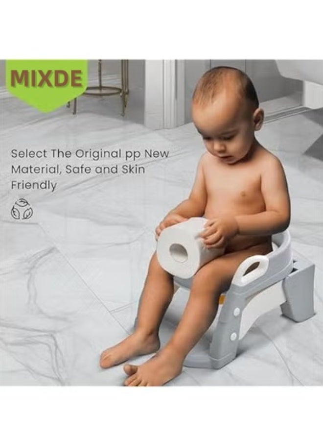 ميكسد 3-in-1 Baby Potty Seat With Ladder for Kids, Baby Potty Ladder Training Potty Chair with Splash Guard & Cushion Seat, Kids Toilet Seat, Potty Chair for 1-8 Years Boys & Girls (Grey) - Image 2