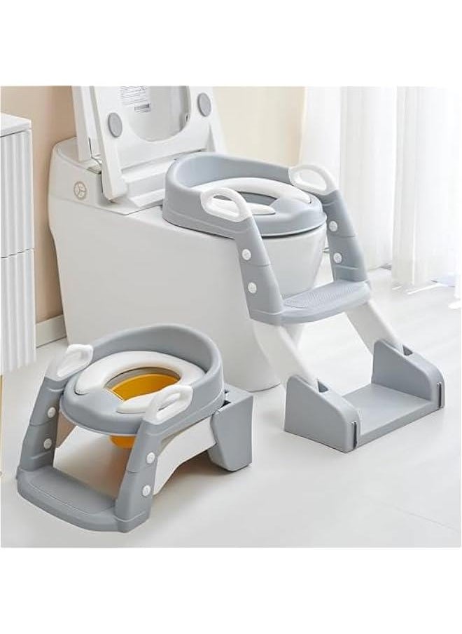 MIXDE 3-in-1 Baby Potty Seat With Ladder for Kids, Baby Potty Ladder Training Potty Chair with Splash Guard & Cushion Seat, Kids Toilet Seat, Potty Chair for 1-8 Years Boys & Girls (Grey)  - Image 1