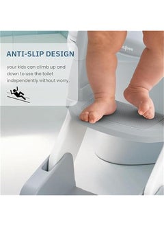 ميكسد 3-in-1 Baby Potty Seat With Ladder for Kids, Baby Potty Ladder Training Potty Chair with Splash Guard & Cushion Seat, Kids Toilet Seat, Potty Chair for 1-8 Years Boys & Girls (Grey)  - Image 3