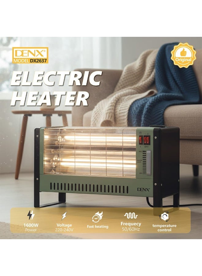 Denx Electric Heater 1600W Quartz Tubes, Fast Heating, 2 Heat Settings, 250ml Water Tank, Overheat Protection & Portable Design - Image 2