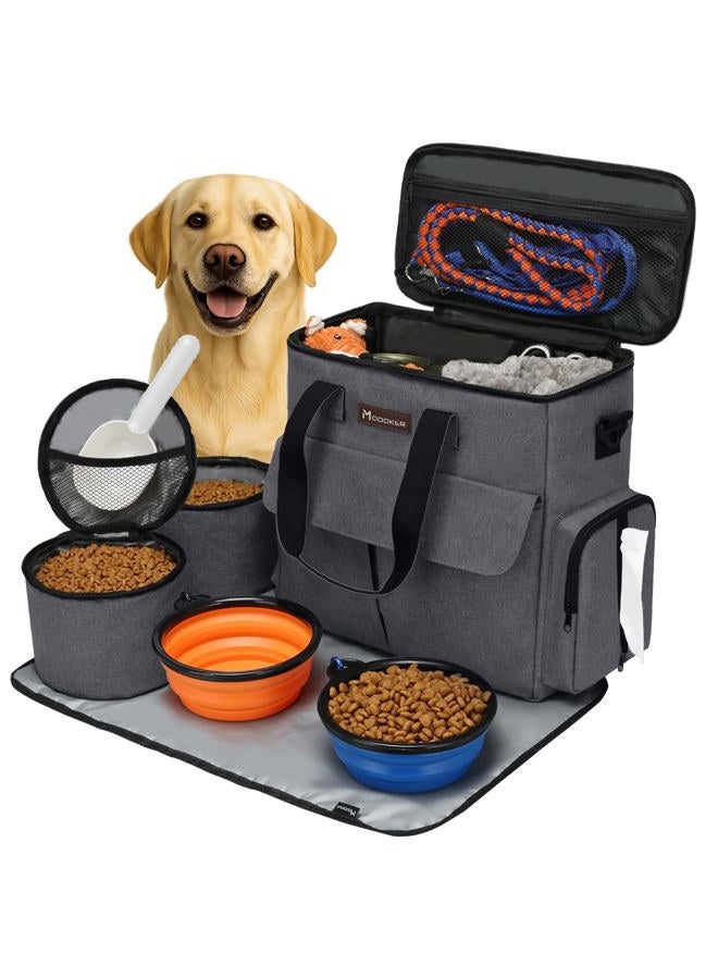 Modoker Airline Approved Pet Travel Bag, Weekend Dog Travel Kit for Dog and Cat, Airline Approved Carry Organizer with Multi-Function Pockets, Dark Grey - Image 1
