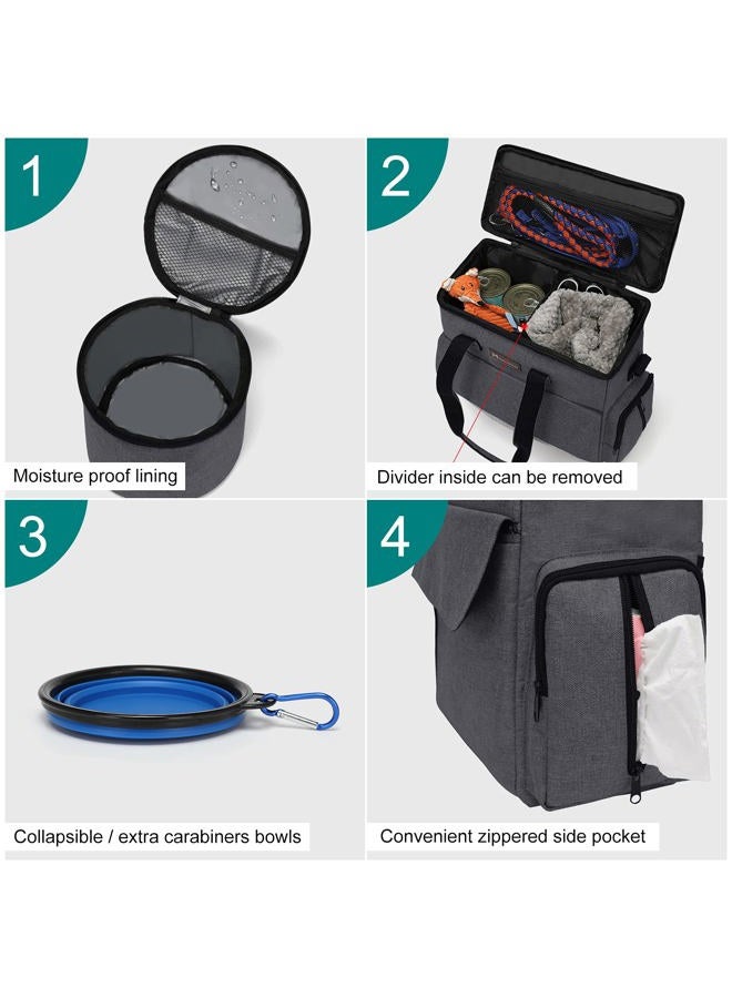 Modoker Airline Approved Pet Travel Bag, Weekend Dog Travel Kit for Dog and Cat, Airline Approved Carry Organizer with Multi-Function Pockets, Dark Grey - Image 3