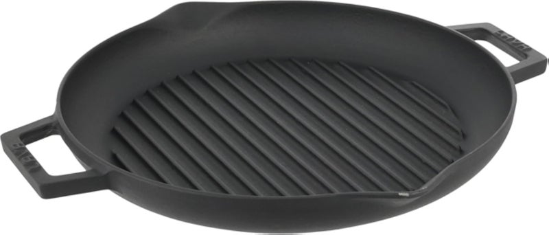 مقلاة شواء من الحديد الزهر لافا بمقبض من الحديد الزهر، دائرية، 26 × 26 سم - أسود