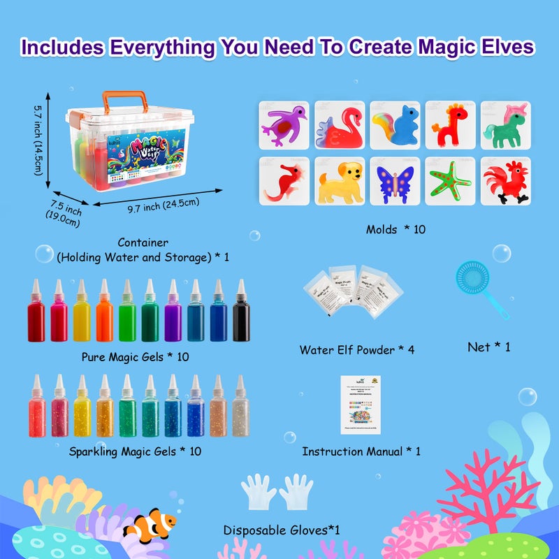 Kiditos Magic Water Elf Toy Kitâ€“Squishies for Kids, 20 Gels & 10 Molds, Magic Gel Water Pets Sensory Toy, Fun DIY Craft Kit, Party Favors, Birthday & Christmas Gifts for Kids Ages 3+ - Image 5