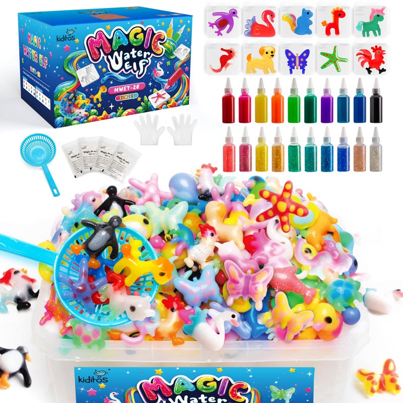Kiditos Magic Water Elf Toy Kitâ€“Squishies for Kids, 20 Gels & 10 Molds, Magic Gel Water Pets Sensory Toy, Fun DIY Craft Kit, Party Favors, Birthday & Christmas Gifts for Kids Ages 3+ - Image 1