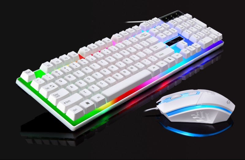 Chuang Guangbao G21 wired usb luminous computer business office machinery feel backlit keyboard mouse set Wholesale White White