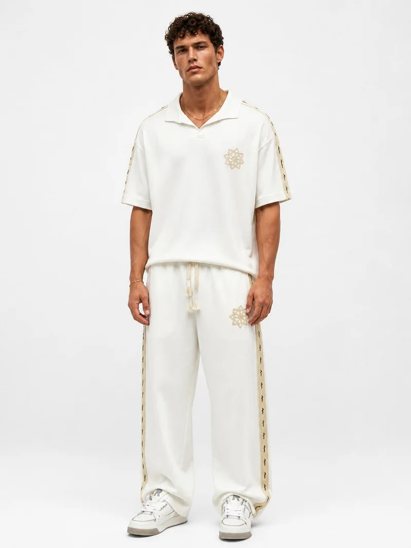 RESPIRE Men's Respire Striped Detail Regular Fit Tracksuit Set, Ecru