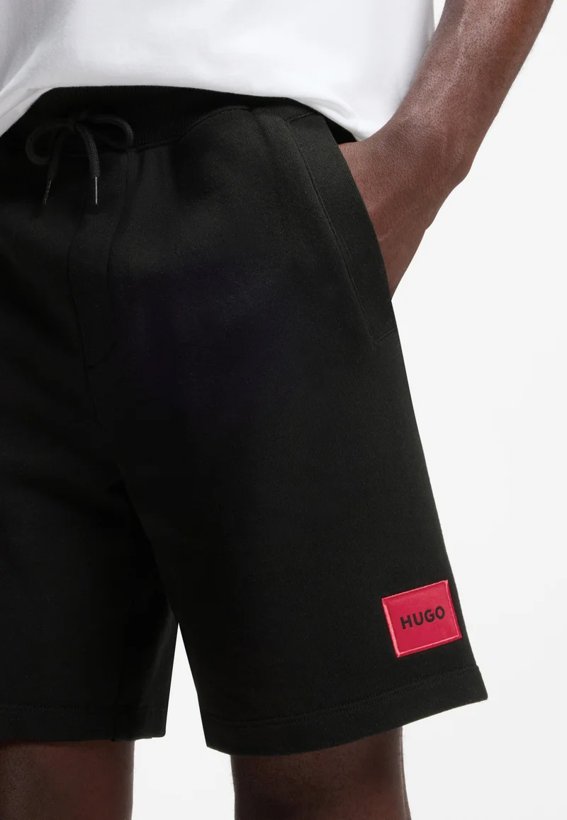 HUGO Black Cotton-terry shorts with red logo label for Men | Best Price UAE