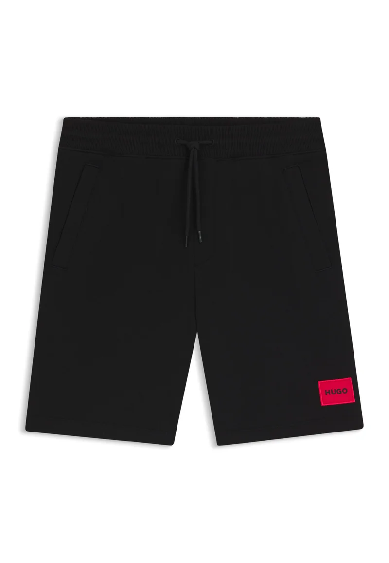 HUGO Black Cotton-terry shorts with red logo label for Men | Best Price UAE