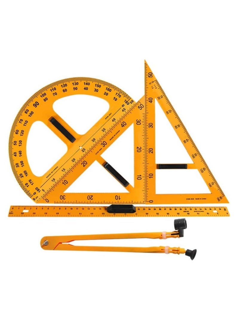 Large Ruler Set, 5 Pieces Math Geometry Tool Plastic Drafting Set, Includes Straight Ruler Triangle Ruler Protractor Compass, for Teacher Classroom Blackboard
