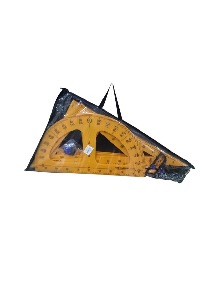 Large Ruler Set, 5 Pieces Math Geometry Tool Plastic Drafting Set, Includes Straight Ruler Triangle Ruler Protractor Compass, for Teacher Classroom Blackboard