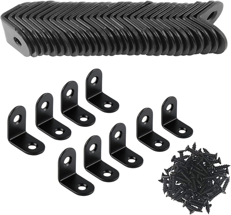 60 حزمة من دعامات الزاوية السوداء L مقاس 25 × 25 مم، دعامة زاوية صغيرة YMAISS مشتركة دعم الرف بزاوية قائمة، قوس زاوية 90 درجة مع براغي - Image 1