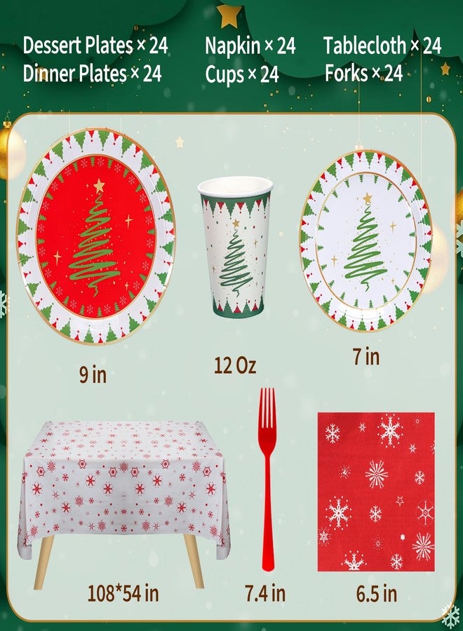 Atonofun Christmas Party Supplies, Merry Christmas Paper Plates and Napkins, Disposable Party Plates, 12oz Cups, Napkins and Forks for Xmas, Holiday Party Decorations Serves 24 - Image 2