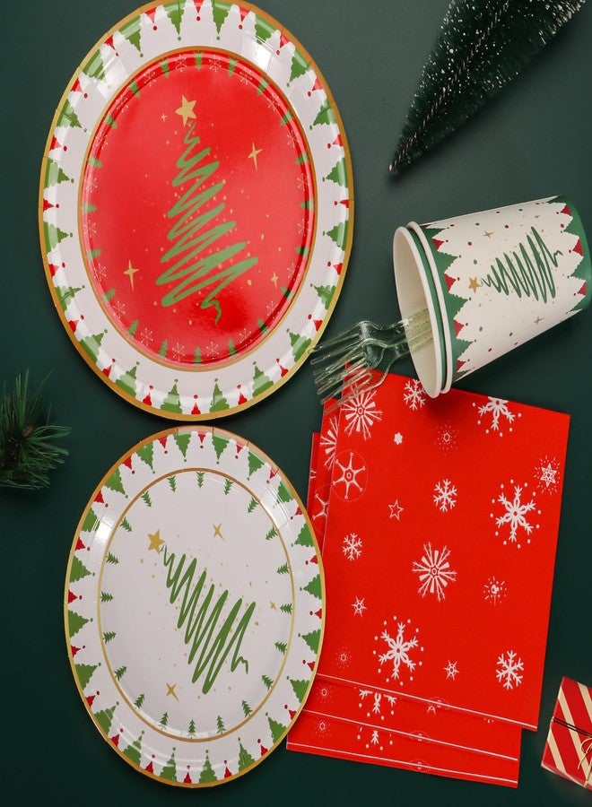 Atonofun Christmas Party Supplies, Merry Christmas Paper Plates and Napkins, Disposable Party Plates, 12oz Cups, Napkins and Forks for Xmas, Holiday Party Decorations Serves 24 - Image 3